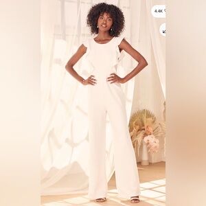 NWOT lulus Feel Your Love White Ruffled Wide-Leg Jumpsuit READ
